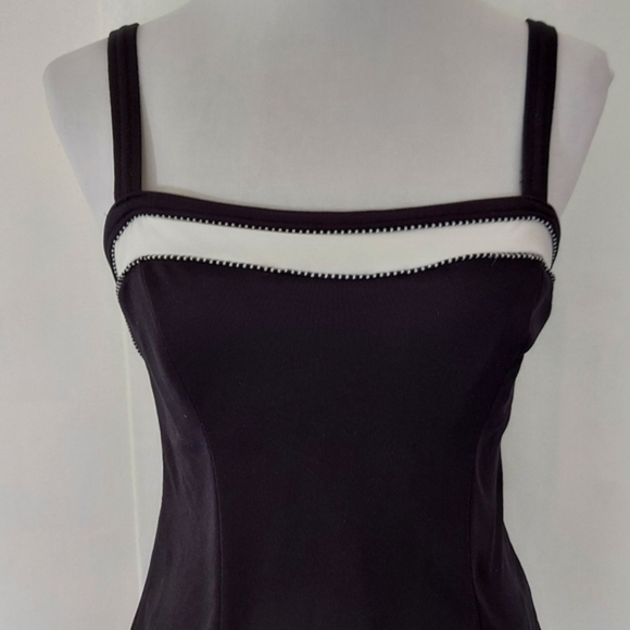 Vintage Beach Cabana Black White Swim Dress Swimsuit One Piece - Picture 2 of 16